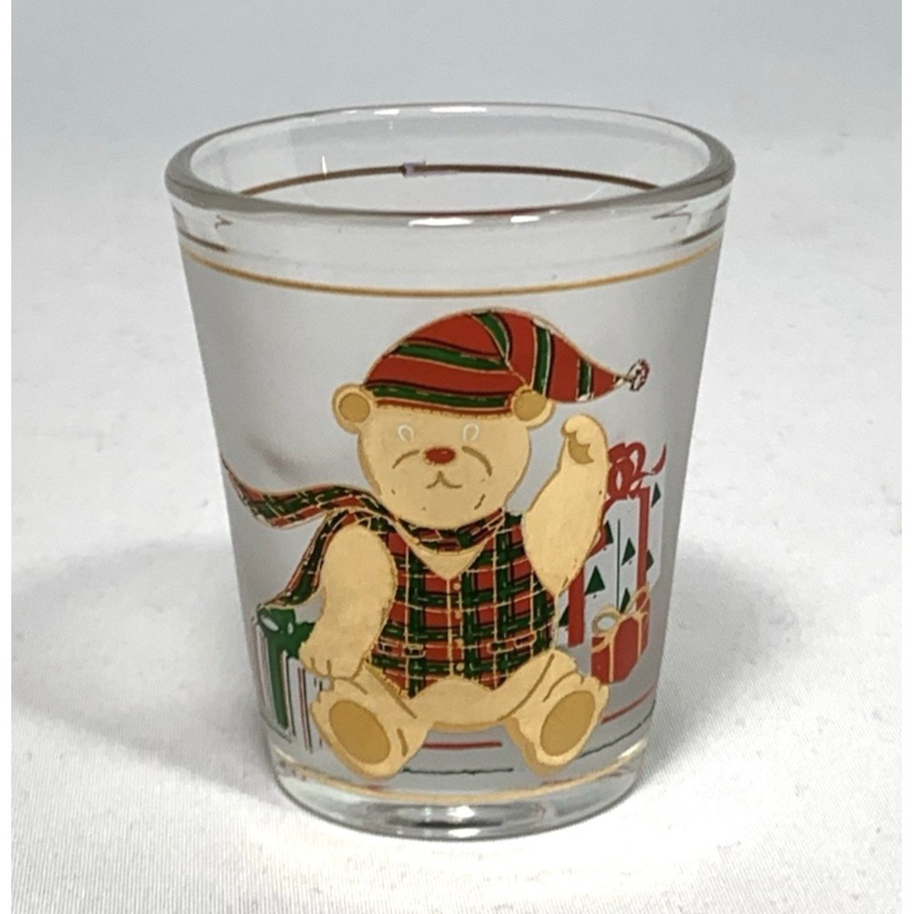 Culver Christmas Shot Glass Old Fashioned Jigger‎ Teddy Bear 22k Gold Vintage